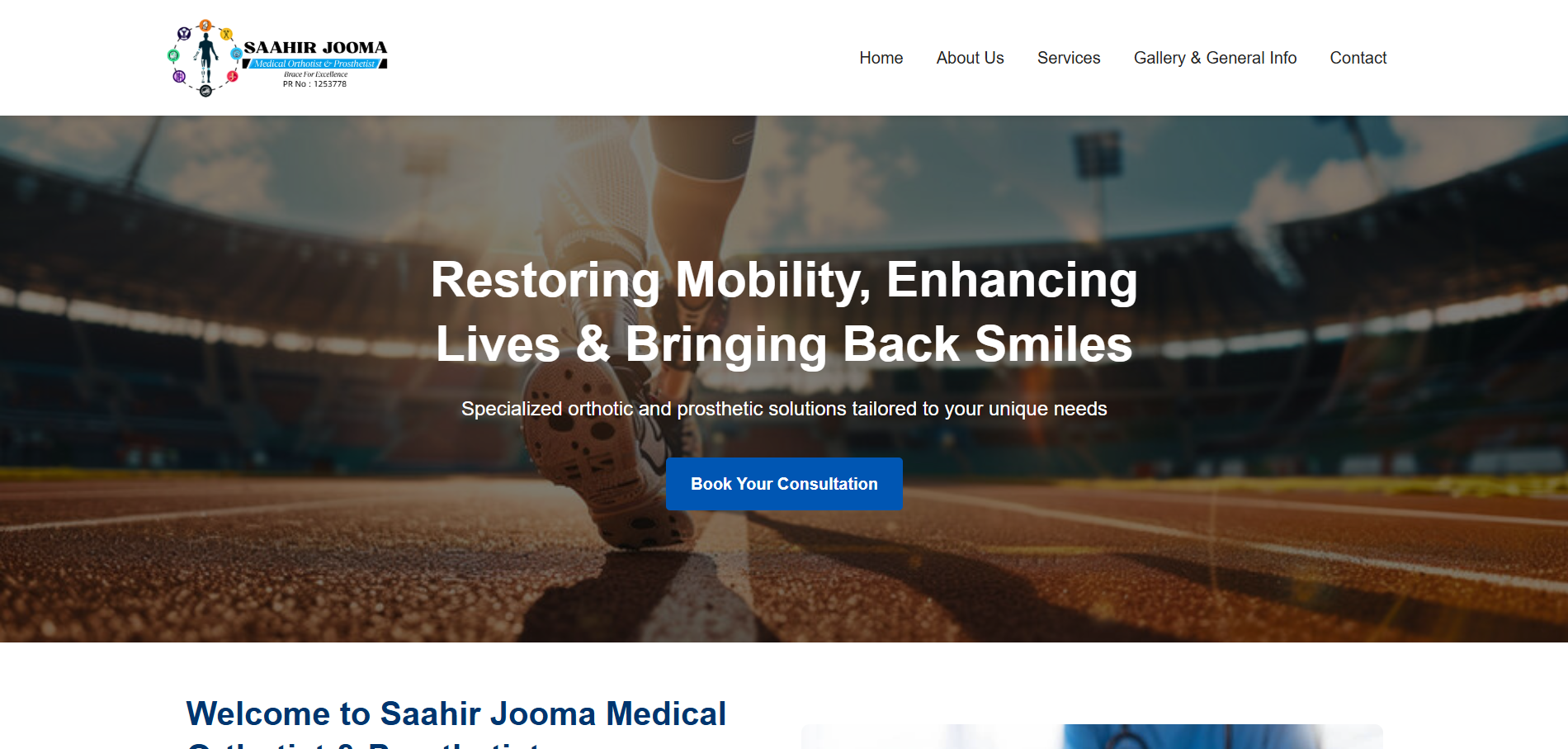 Screenshot of the Saahir Jooma Medical Orthotist & Prosthetist website